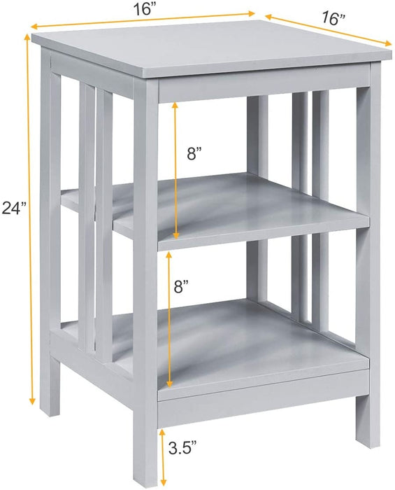 2 Pieces 3-Tier Nightstand with Reinforced Bars and Stable Structure-Gray