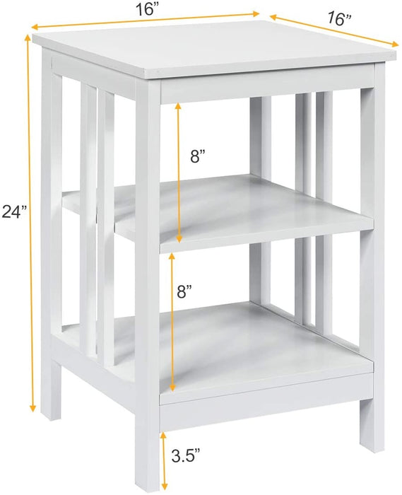 2 Pieces 3-Tier Nightstand with Reinforced Bars and Stable Structure-White