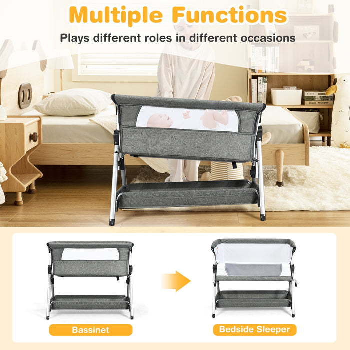 Adjustable Baby Bedside Crib with Large Storage-Dark Gray