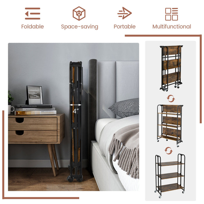 Foldable Rolling Cart with Storage Shelves for Kitchen-3-Tier