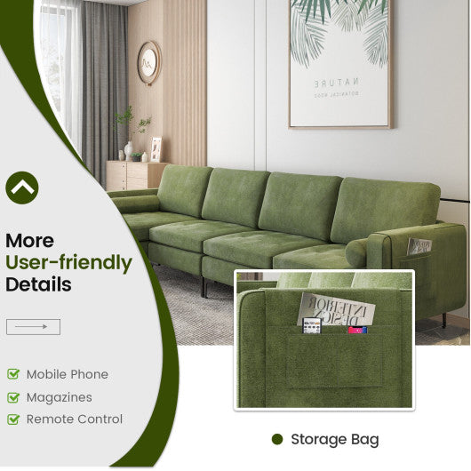 Modular 2-seat/3-Seat/4-Seat L-shaped Sectional Sofa Couch with Reversible Chaise and Socket USB Ports-4-Seat L-shaped