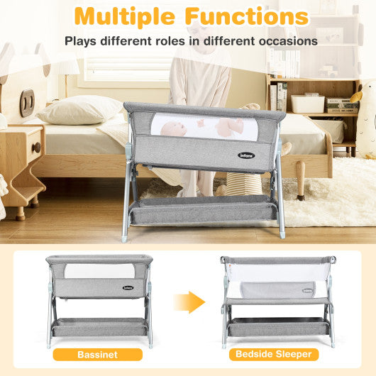 Adjustable Baby Bedside Crib with Large Storage-Gray