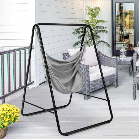 Hanging Padded Hammock Chair with Stand and Heavy Duty Steel-Gray