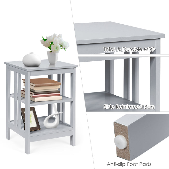 3-Tier Nightstand Sofa Side Table with Baffles and Round Corners-Gray