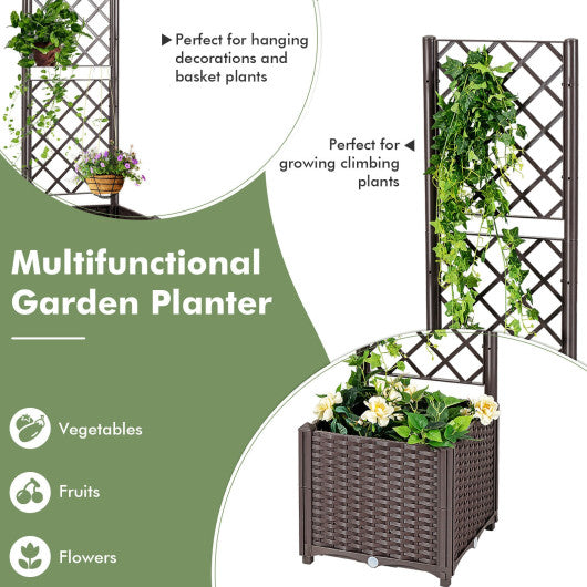 Raised Garden Bed with Trellis Planter Box for Climbing Plants -Brown