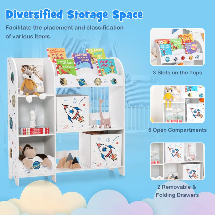 Wooden Children Storage Cabinet with Storage Bins-Rocket Pattern