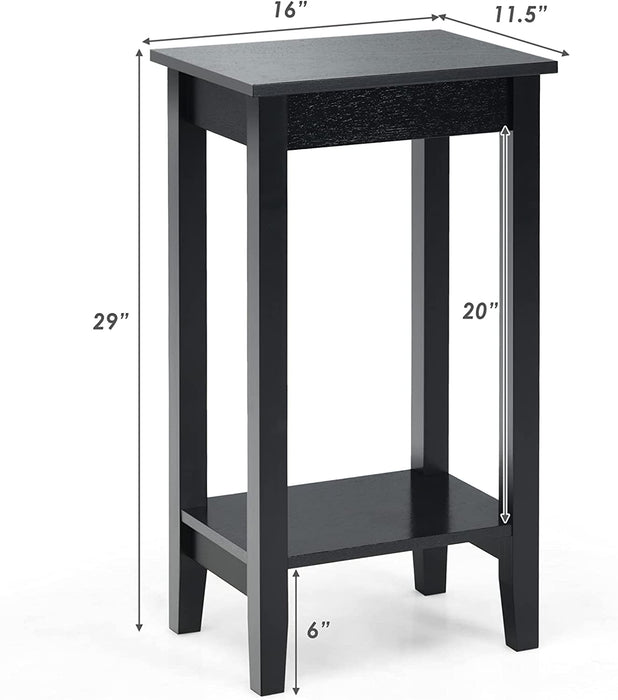 Set of 2 Versatile 2-Tier End Table with Storage Shelf-Black