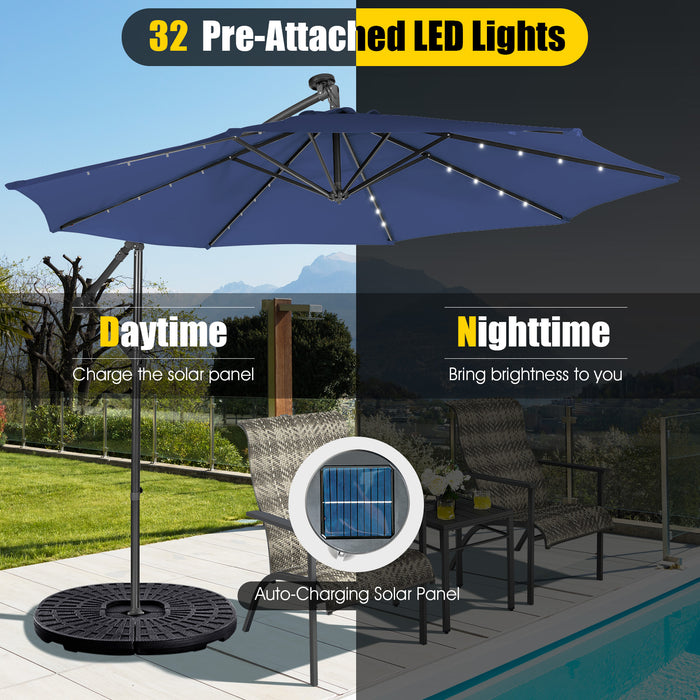 10 Feet Patio Solar Powered Cantilever Umbrella with Tilting System-Navy