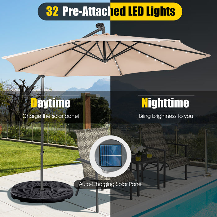 10 Feet Patio Solar Powered Cantilever Umbrella with Tilting System-Beige