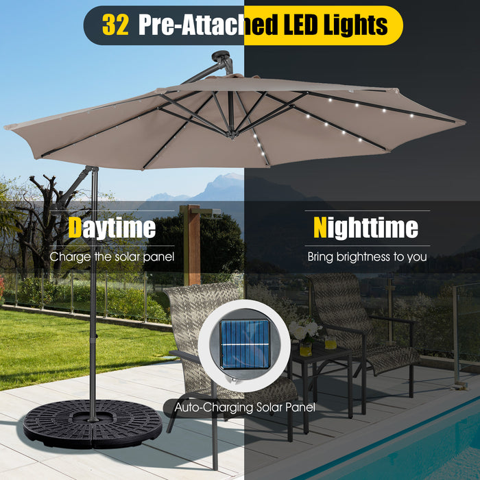 10 Feet Patio Solar Powered Cantilever Umbrella with Tilting System-Coffee