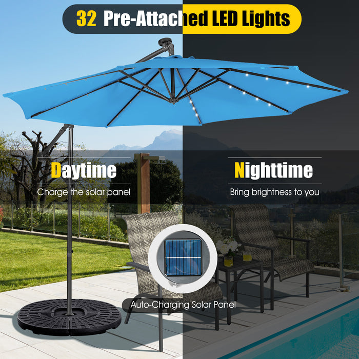 10 Feet Patio Solar Powered Cantilever Umbrella with Tilting System-Blue