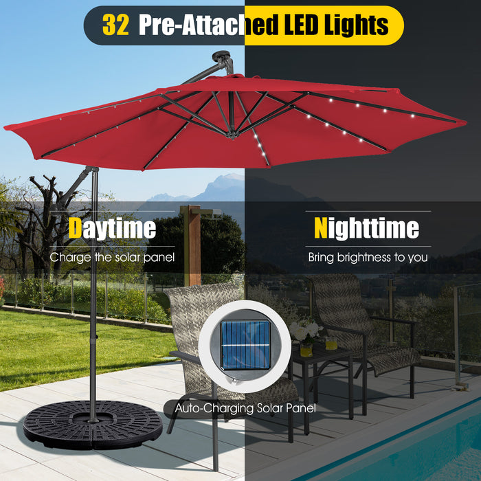 10 Feet Patio Solar Powered Cantilever Umbrella with Tilting System-Red