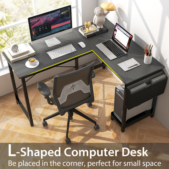 Modern Reversible Computer Desk with Storage Pocket and CPU Stand for Working Writing Gaming-Dark Gray