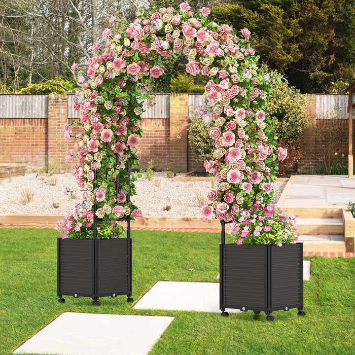 6.6 Feet Arch Arbor Trellis with 2 Planter Boxes and Detachable PE-Coated Metal Tubes-Black