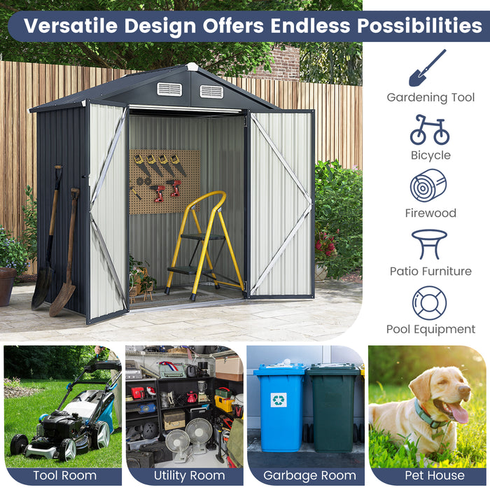 6.3 x 3.5 /10 x 7.7 Feet Galvanized Metal Storage Shed with Vents and Base Floor-6 ft