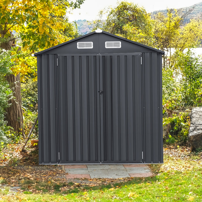 6.3 x 3.5 /10 x 7.7 Feet Galvanized Metal Storage Shed with Vents and Base Floor-6 ft