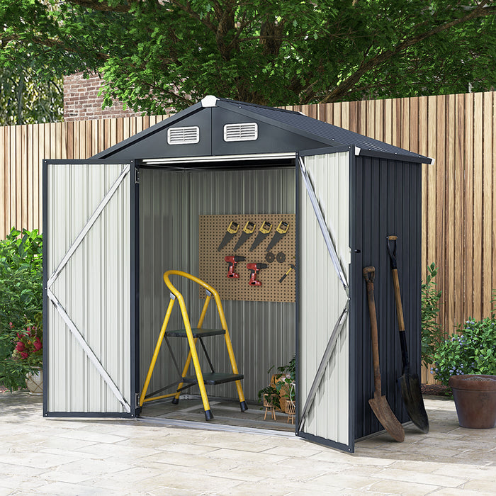 6.3 x 3.5 /10 x 7.7 Feet Galvanized Metal Storage Shed with Vents and Base Floor-6 ft