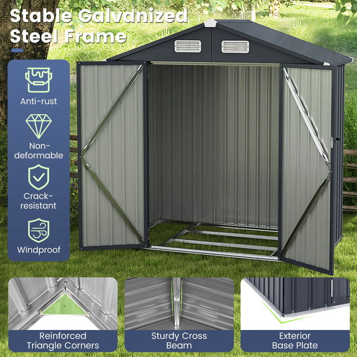 6.3 x 3.5 /10 x 7.7 Feet Galvanized Metal Storage Shed with Vents and Base Floor-6 ft