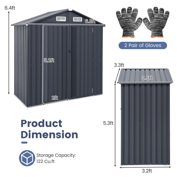 6.3 x 3.5 /10 x 7.7 Feet Galvanized Metal Storage Shed with Vents and Base Floor-6 ft