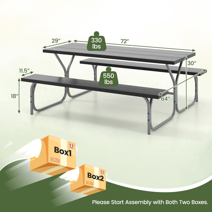 6 Feet Picnic Table Bench Set with HDPE Tabletop for 8 Person-Black