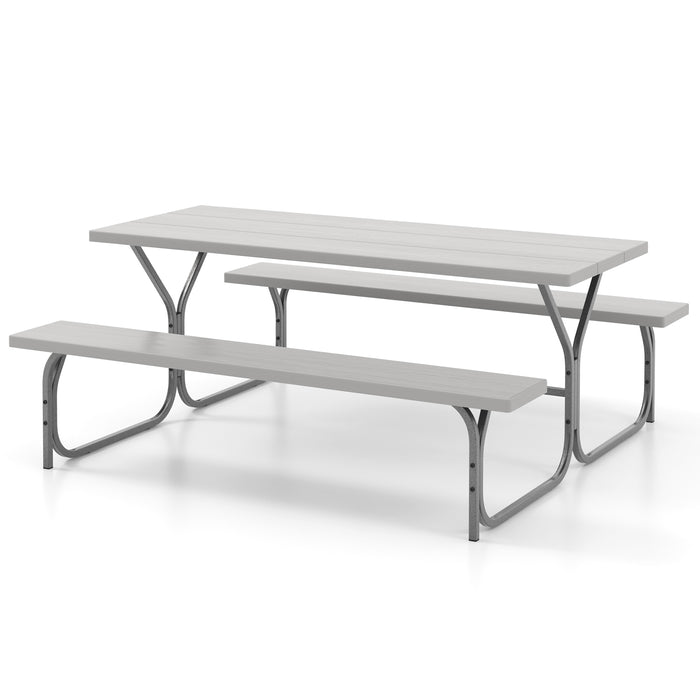 6 Feet Picnic Table Bench Set with HDPE Tabletop for 8 Person-Gray