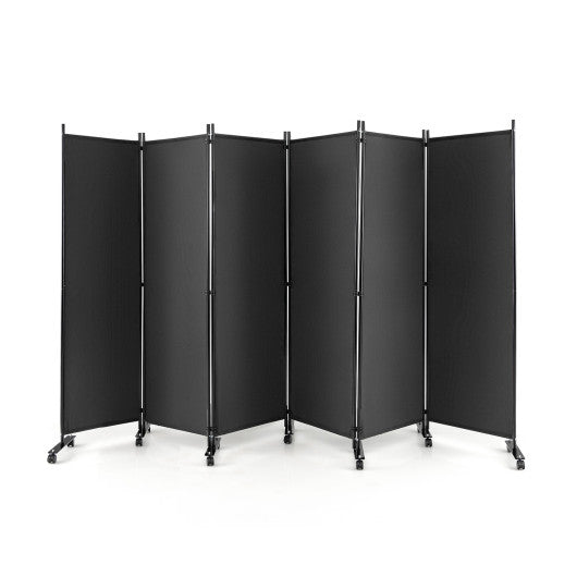 6 Panel 5.7 Feet Tall Rolling Room Divider on Wheels-Gray