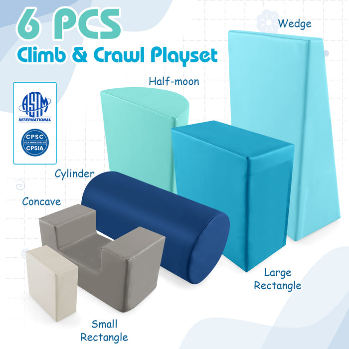 6 Pieces Foam Climbing Blocks Indoor Climb and Crawl Activity Playset with Rectangles-Navy