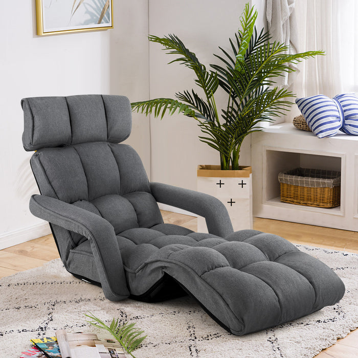 6-Position Adjustable Floor Chair with Adjustable Armrests and Footrest-Dark Gray