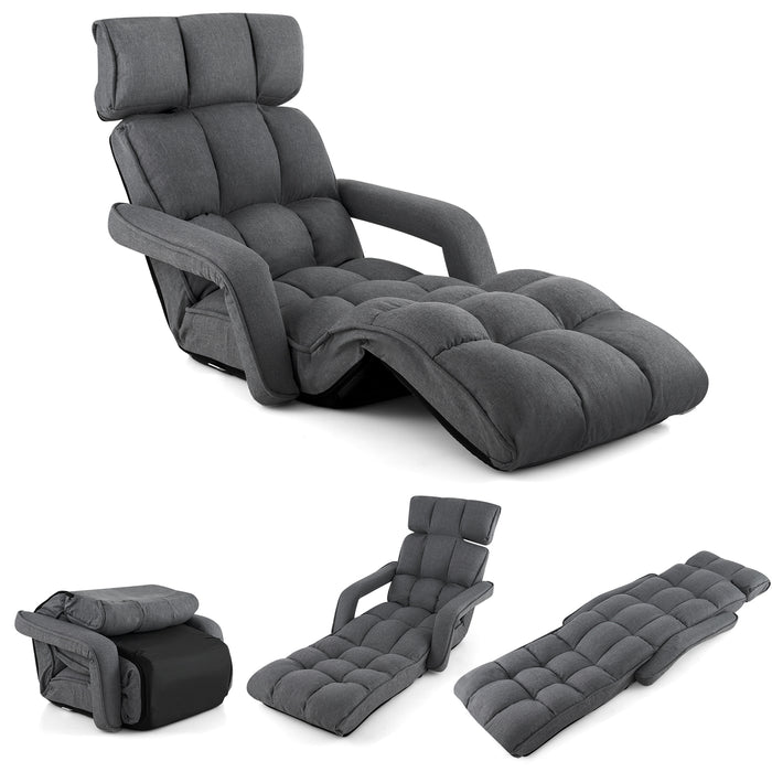 6-Position Adjustable Floor Chair with Adjustable Armrests and Footrest-Dark Gray