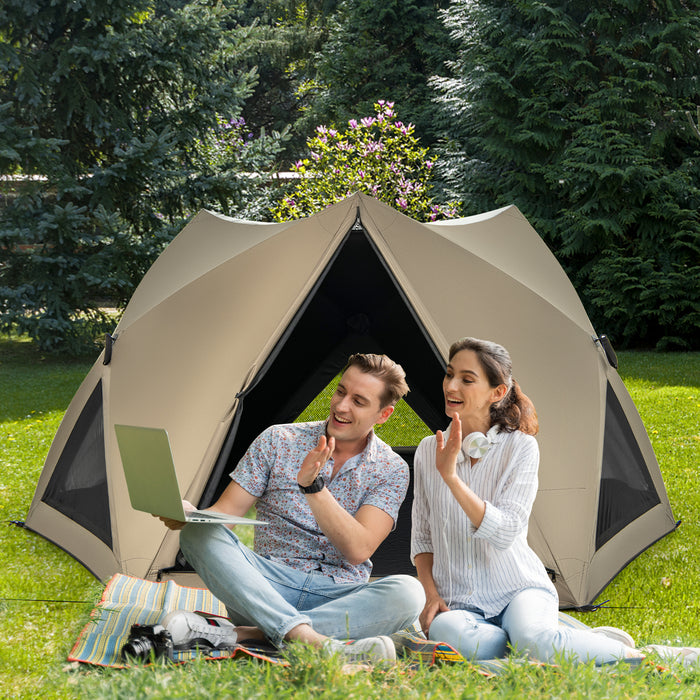 6-Sided Pop-up Family Tent with Rainfly  Skylight  3 Doors  3 Windows-Green