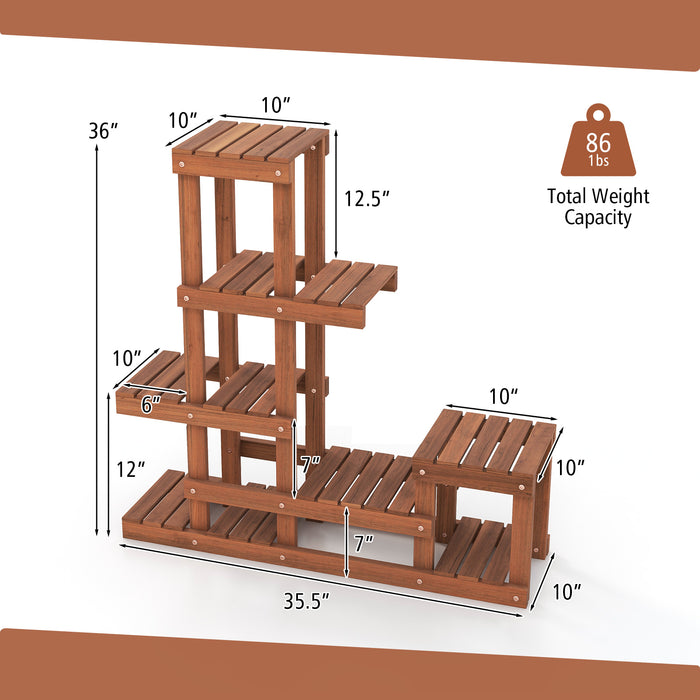 6 Tier Wood Plant Stand with High Low Structure