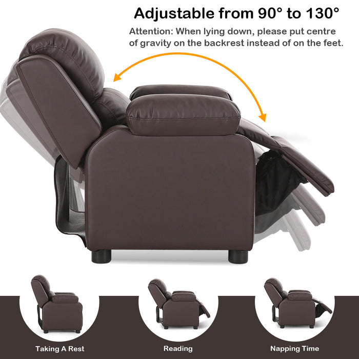 Deluxe Kids Armchair Recliner Headrest Sofa w/ Storage Arms-Brown