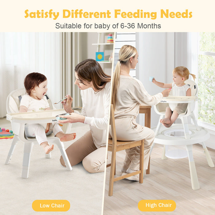 6-in-1 Baby High Chair Infant Activity Center with Height Adjustment-Beige