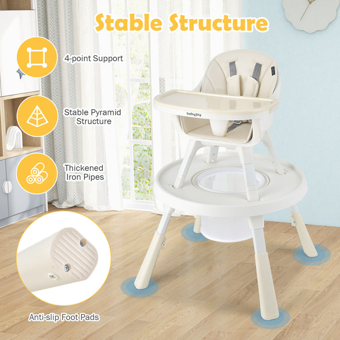 6-in-1 Baby High Chair Infant Activity Center with Height Adjustment-Beige