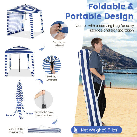 6 x 6 Feet Foldable Beach Cabana Tent with Carrying Bag and Detachable Sidewall