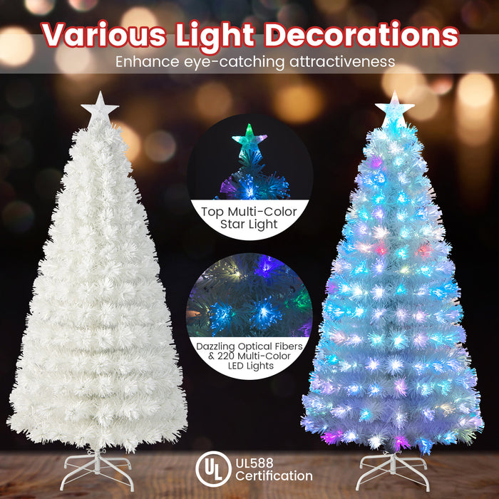 6/7 Feet Pre-Lit Fiber Optic White Snow-Flocked Artificial Christmas Tree-6 ft