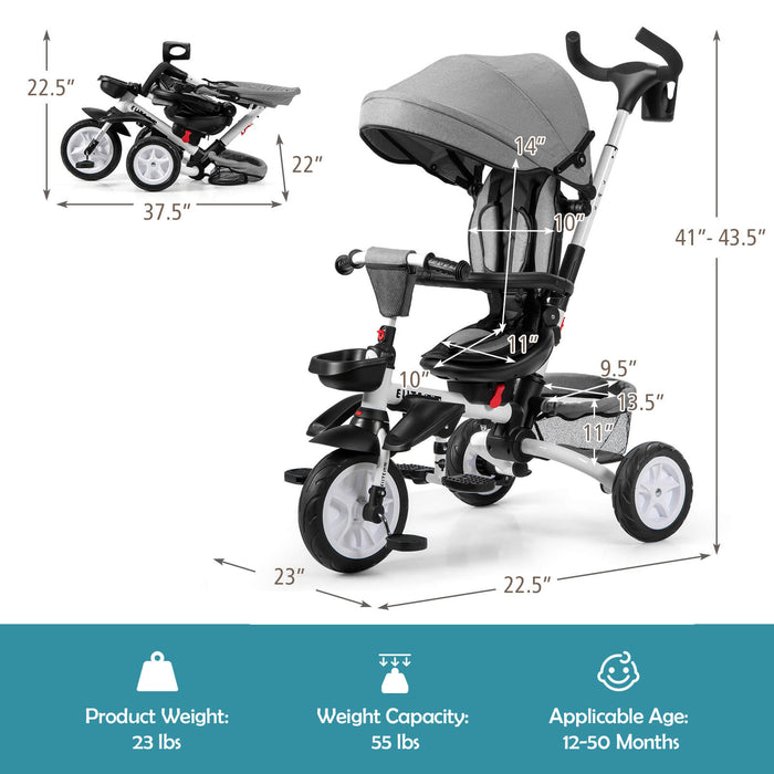 7-in-1 Detachable Baby Stroller with Canopy and Safety Harness-Gray