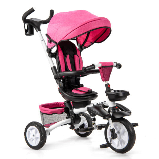 7-in-1 Detachable Baby Stroller with Canopy and Safety Harness-Pink