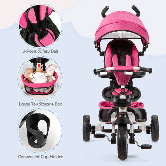 7-in-1 Detachable Baby Stroller with Canopy and Safety Harness-Pink