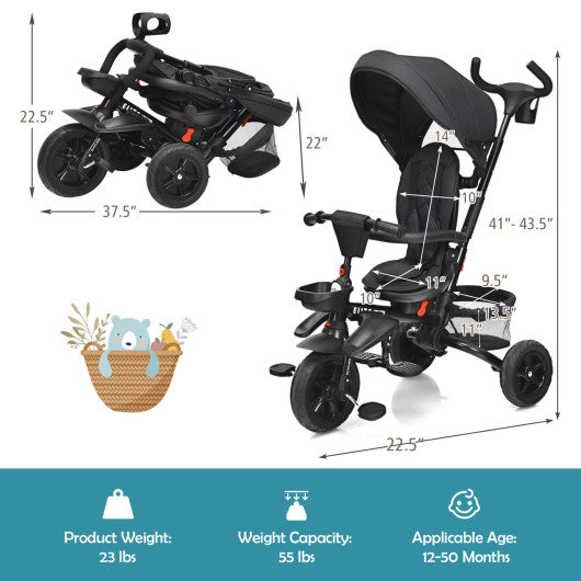 7-in-1 Detachable Baby Stroller with Canopy and Safety Harness-Black