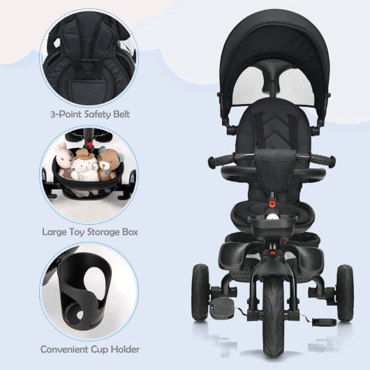 7-in-1 Detachable Baby Stroller with Canopy and Safety Harness-Black