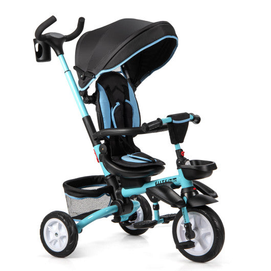 7-in-1 Detachable Baby Stroller with Canopy and Safety Harness-Blue