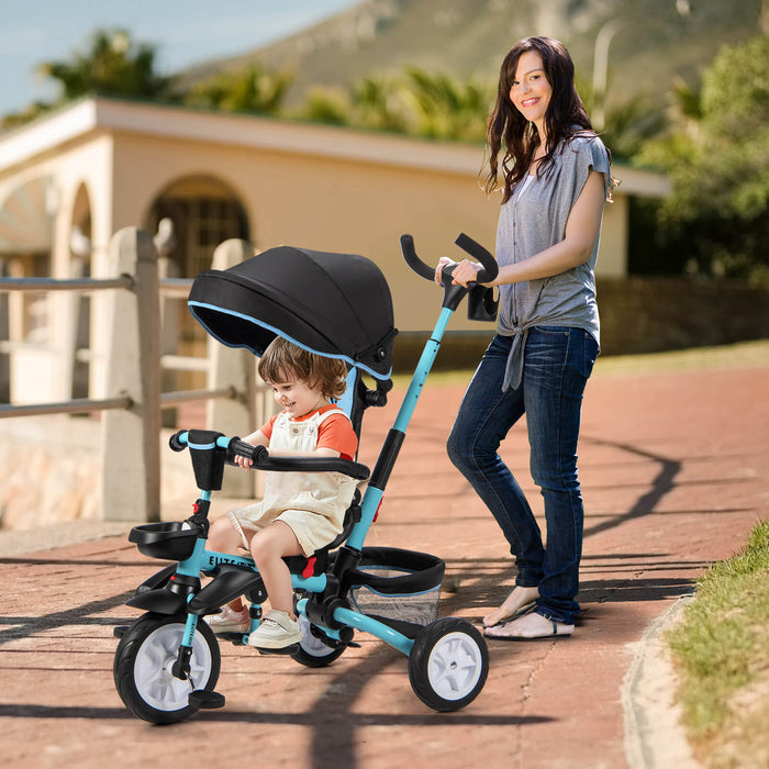 7-in-1 Detachable Baby Stroller with Canopy and Safety Harness-Blue