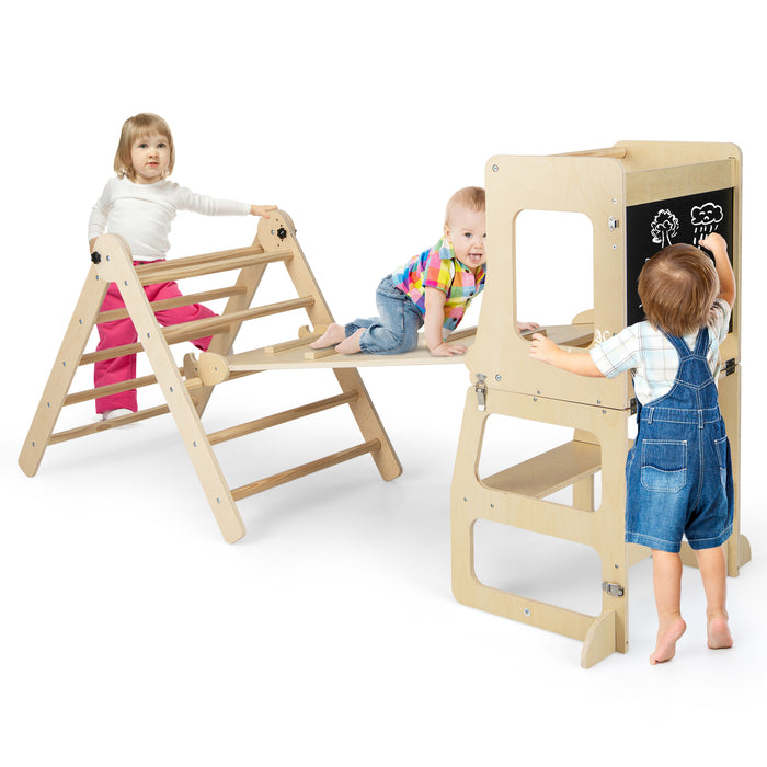 7-in-1 Toddler Climbing Toy Connected Table and Chair Set for Boys and Girls Aged 3-14 Years Old-Natural