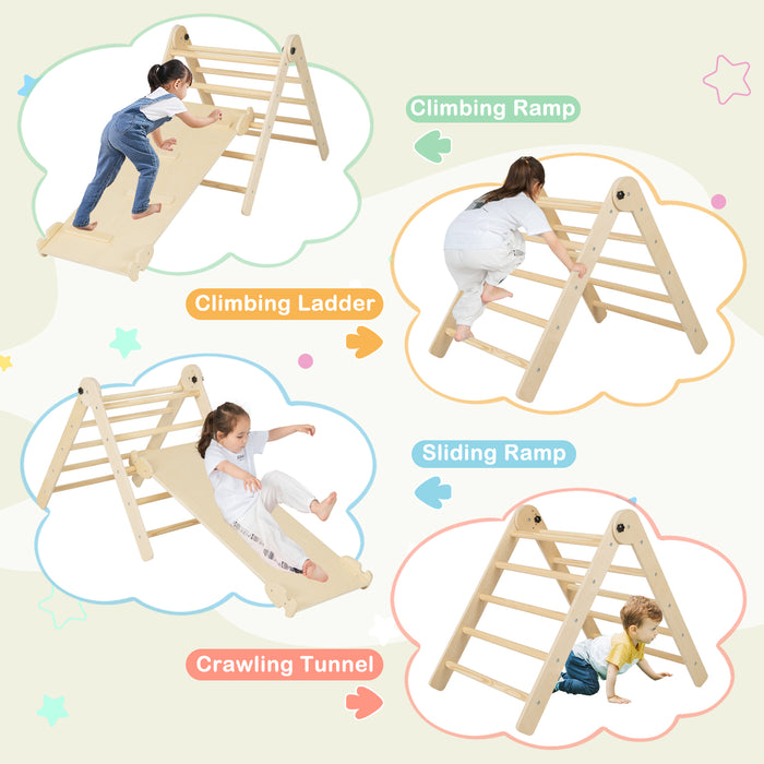 7-in-1 Indoor Climbing Toys for Toddlers with Reversible Ramp-Natural