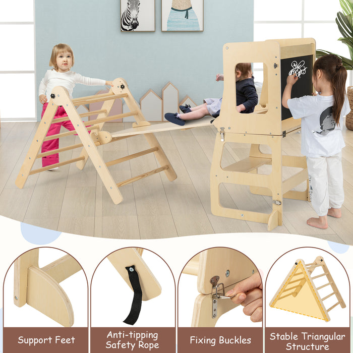 7-in-1 Toddler Climbing Toy Connected Table and Chair Set for Boys and Girls Aged 3-14 Years Old-Natural