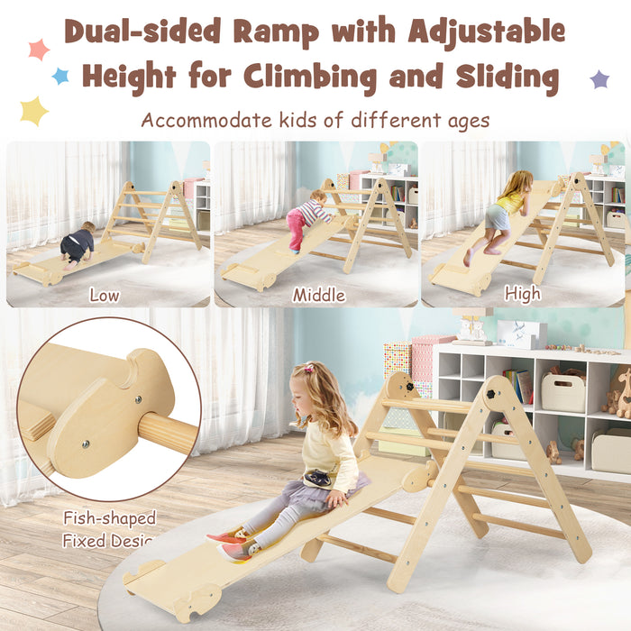 7-in-1 Toddler Climbing Toy Connected Table and Chair Set for Boys and Girls Aged 3-14 Years Old-Natural