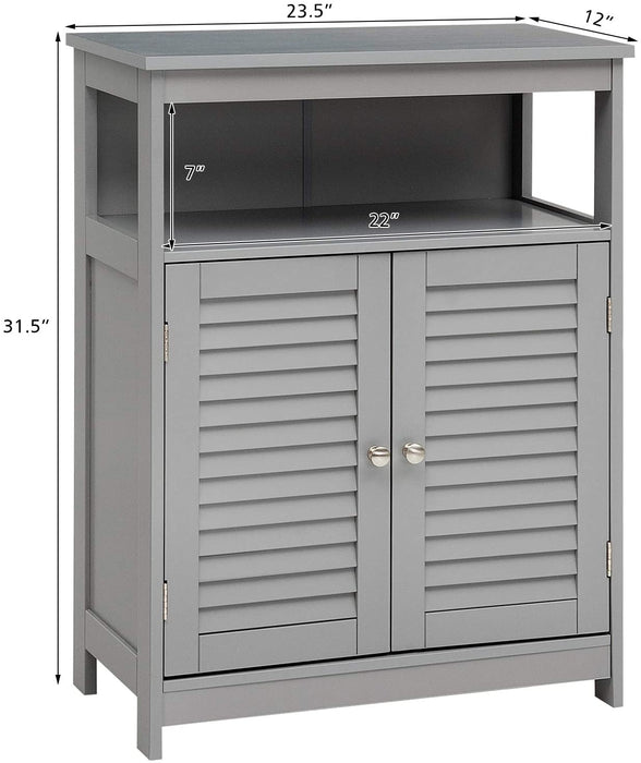 Wood Freestanding Bathroom Storage Cabinet with Double Shutter Door-Gray