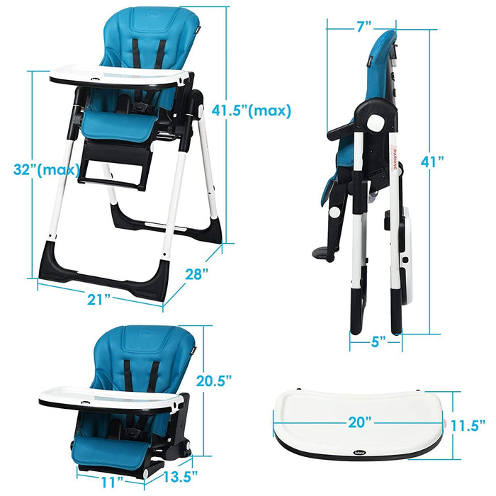 4-in-1 High Chairâ€“Booster Seat with Adjustable Height and Recline-Navy