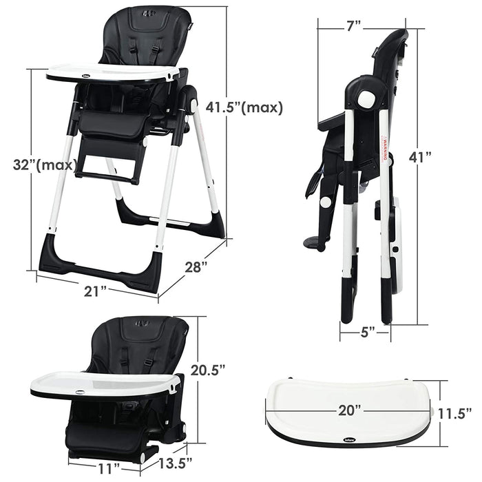 4-in-1 High Chairâ€“Booster Seat with Adjustable Height and Recline-Black